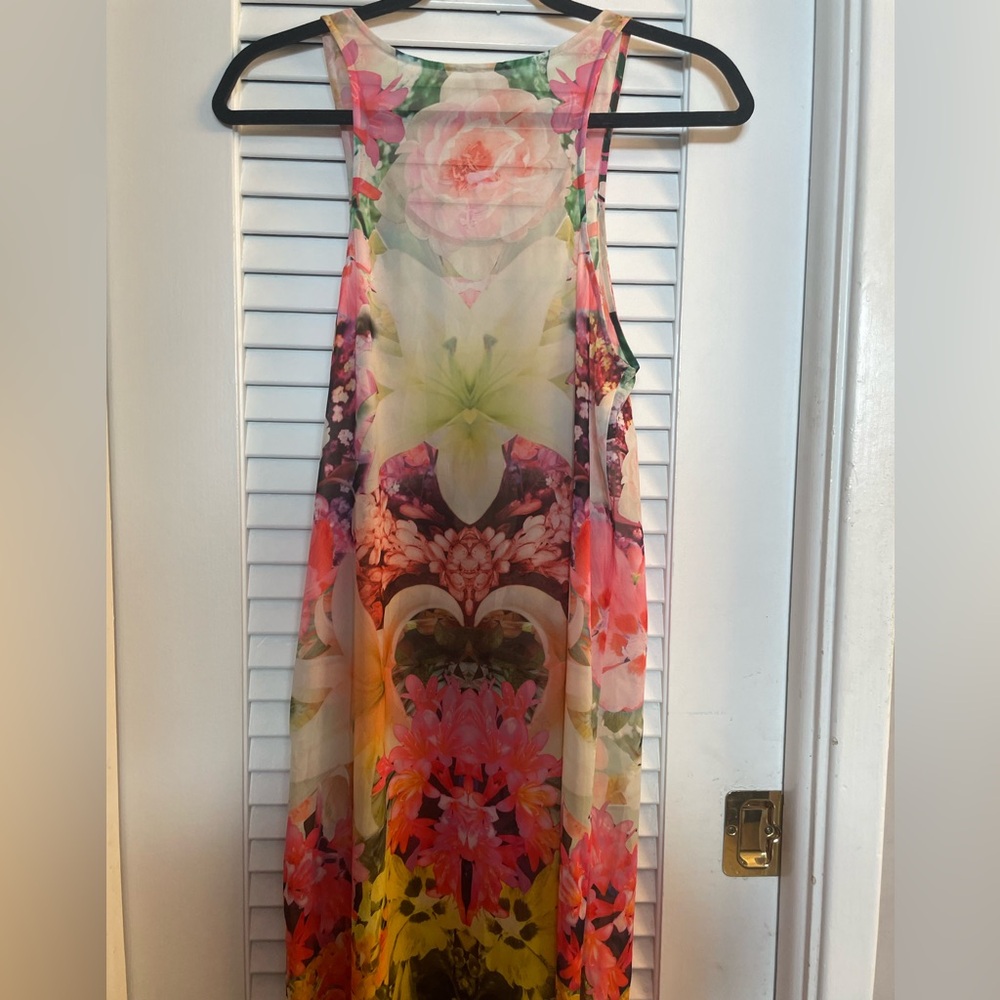 Bright & Vibrant Sheer,Unlined Floral Maxi Tank Dress, Side Zip. Stunning! - Picture 12 of 13